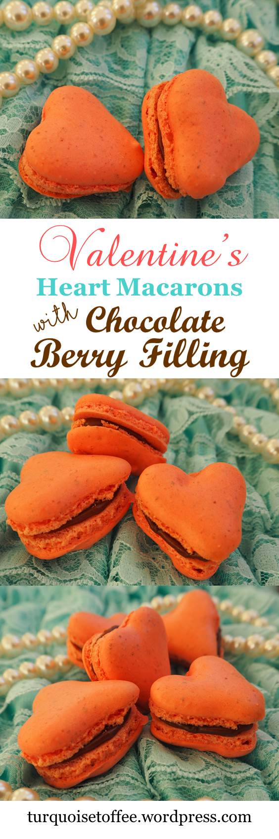 Valentine's Heart Macarons with Chocolate Berry Filling Turquoise