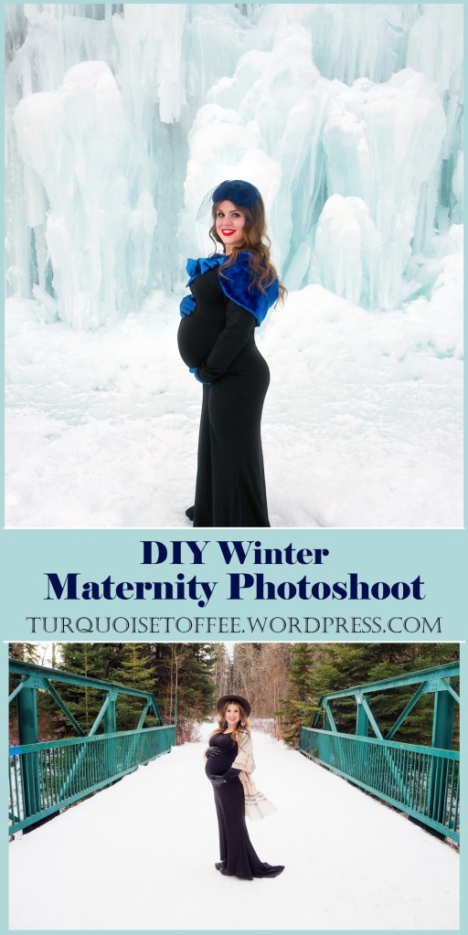 DIY Winter Maternity Photoshoot Frozen Waterfall Ice Castle Boho Bridge